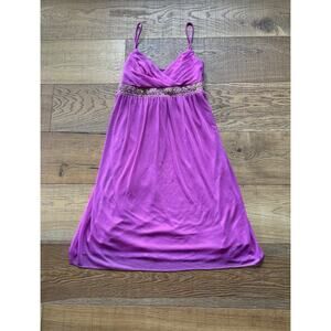 Jodi Kristopher Magenta Empire Waist Chiffon Beaded Babydoll Dress Sz S